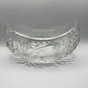 Vintage Bohemian Cut Lead Crystal Floral Sunburst Boat Bowl Heavy Cut Glass